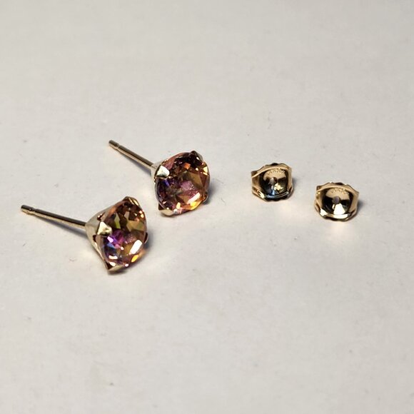 NIB VTG 14K Solid Gold 'Gizmo' (Pink) Mystic Topaz Stud Earrings - Picture 7 of 16